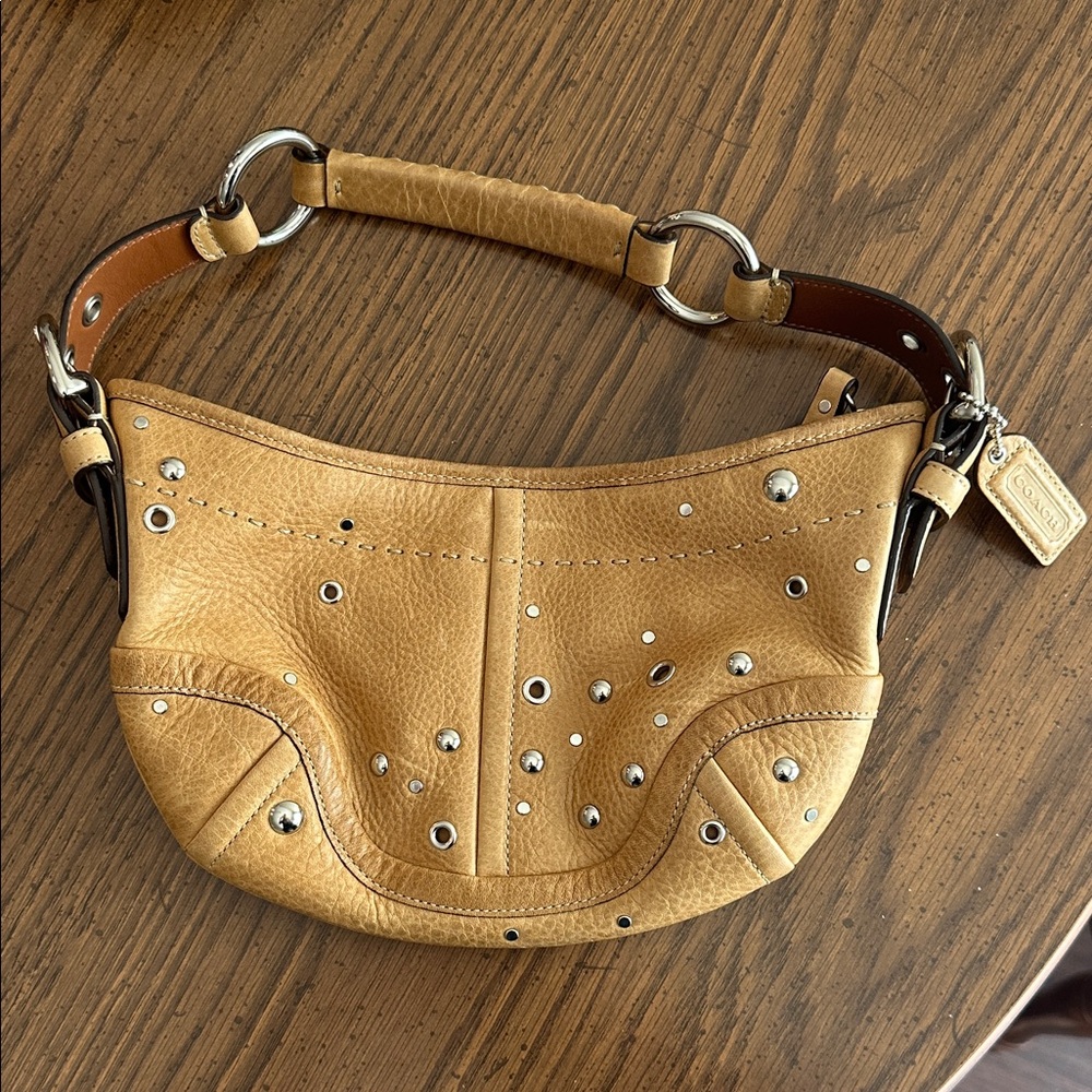 Coach Brown Leather Studded Shoulder Bag